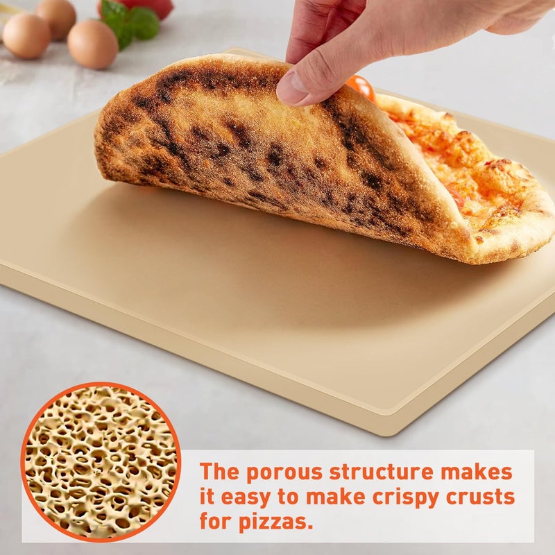 Arcedo Pizza Stone for Oven and Grill 15 x 12 Inch, Rectangular Baking Stone for Bread, Heavy Duty Ceramic Pizza Pan, Thermal Shock Resistant Safe for Bread, Pies and More - Image 4